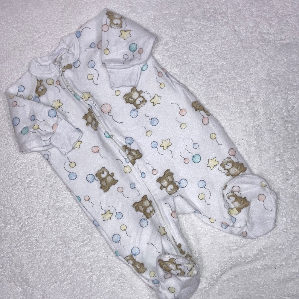 Vtg carters zip fleece unisex white bear with balloons size 3m